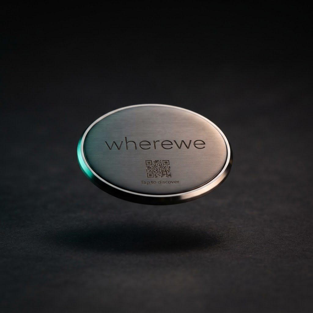 Wherewe wearable NFC and QR identity badge in brushed metal